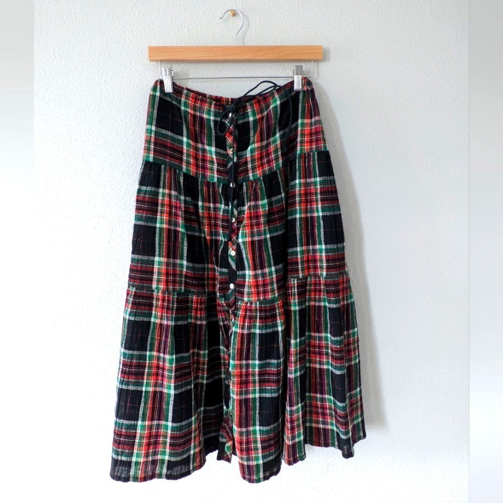 Vintage Liz Claiborne Plaid Tiered Midi Skirt